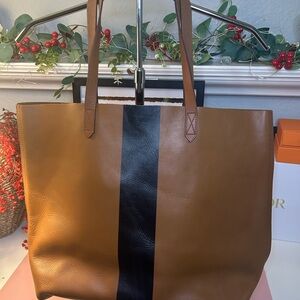 Madewell Tan and Black Leather Tote